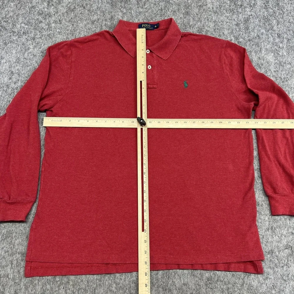Polo Ralph Lauren Polo Shirt Mens XL Red Long Sleeve‎ 100% Cotton Green Pony